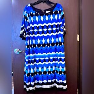 Eliza J Blue, Black and White Geometric Dress